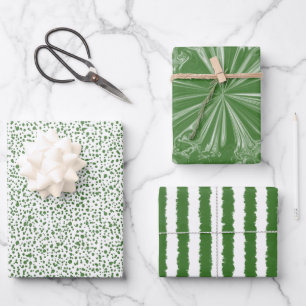 Modern Festive Green Speckles Stripes Swirls Wrapping Paper Sheet