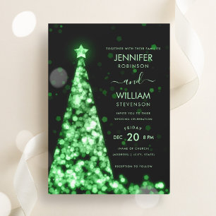 Modern Festive Green Tree Christmas Wedding  Invitation