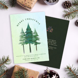 Modern Festive Merry Christmas Tree Business Logo Holiday Card