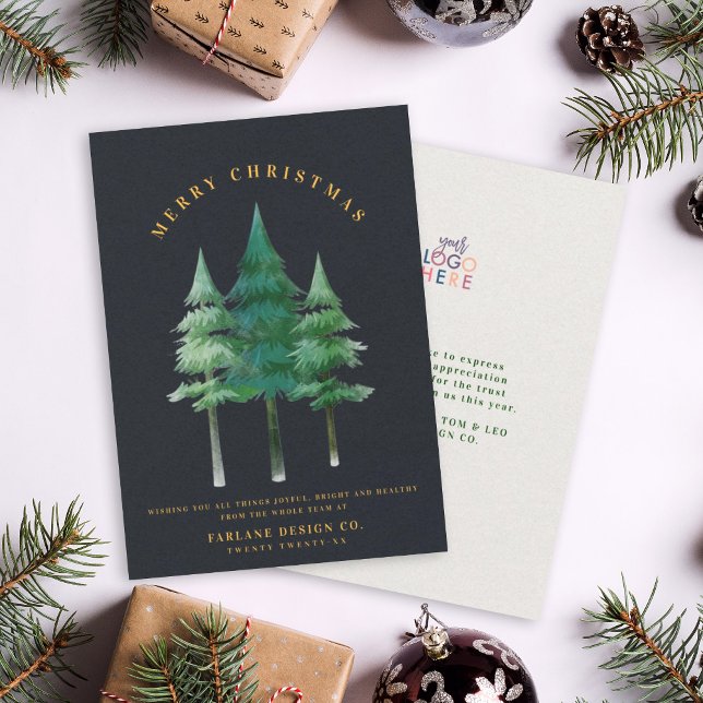Modern Festive Merry Christmas Tree Business Logo Holiday Card (Creator Uploaded)