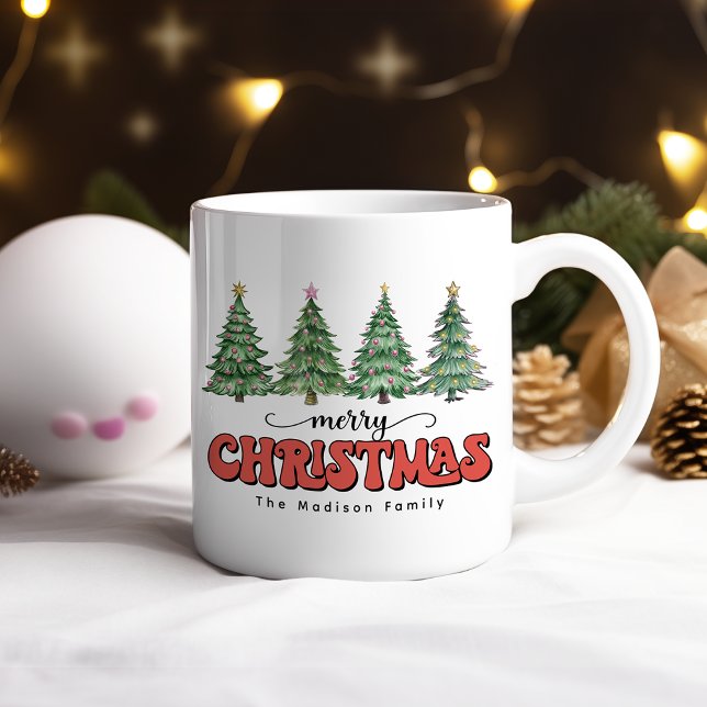 Modern Festive Merry Christmas Tree Watercolor Coffee Mug (Creator Uploaded)