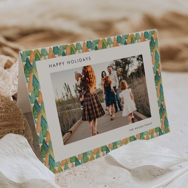 Modern Festive Pattern Family Photo Happy Holiday Card (Creator Uploaded)