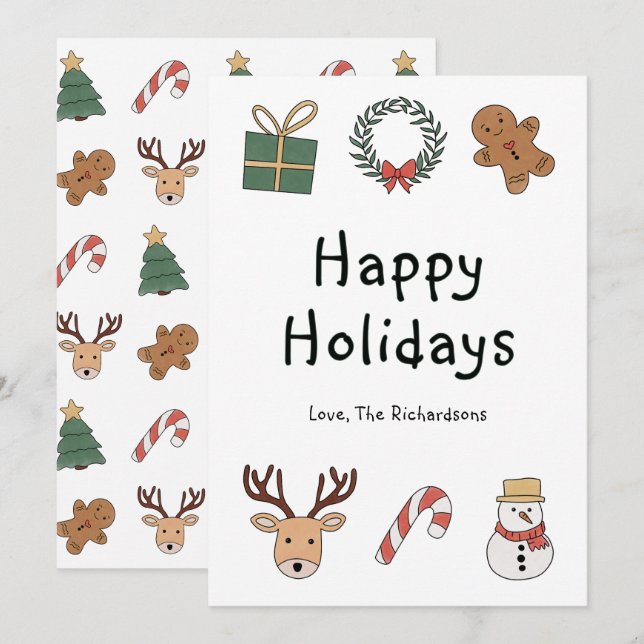 Modern Festive Pattern Happy Holidays Christmas Holiday Card (Front/Back)