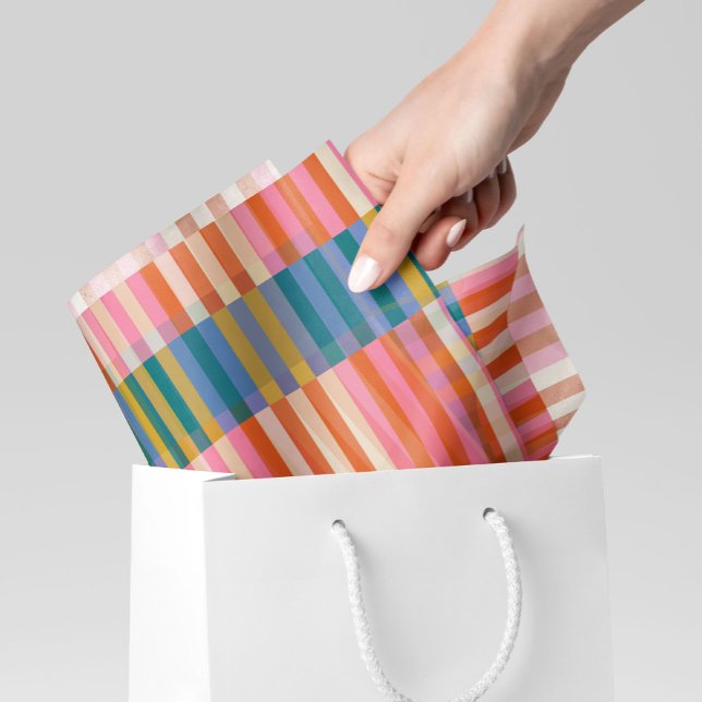 Modern Festive Plaid Orange, Pink, Blue & Green Tissue Paper (Creator Uploaded)