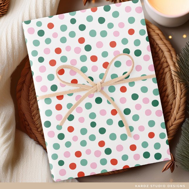 Modern Festive Polka Dot Pattern Christmas Wrapping Paper (Christmas gift wrapping paper rolls, choose length and paper finish.)