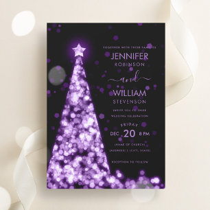 Modern Festive Purple Tree Christmas Wedding Invitation