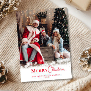 Modern Festive Red Christmas Stylish Family Photo  Holiday Card
