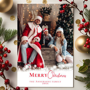 Modern Festive Red Christmas Stylish Family Photo  Holiday Card