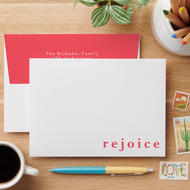 Modern Festive Red Rejoice Christian Christmas Envelope (Desk)