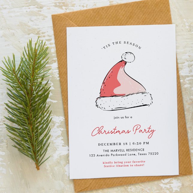 Modern Festive Santas Hat Christmas Party Invitation (Creator Uploaded)