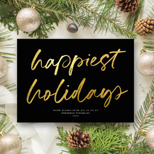 Modern Festive Script No Photo Business Black Gold Holiday Card