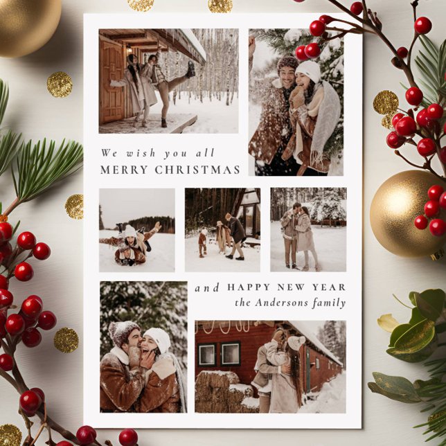 Modern Festive seven Photo collage Christmas   Holiday Card (Creator Uploaded)