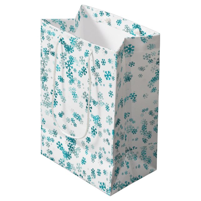 Modern Festive Snowflake Joy white black green Medium Gift Bag (Front Angled)