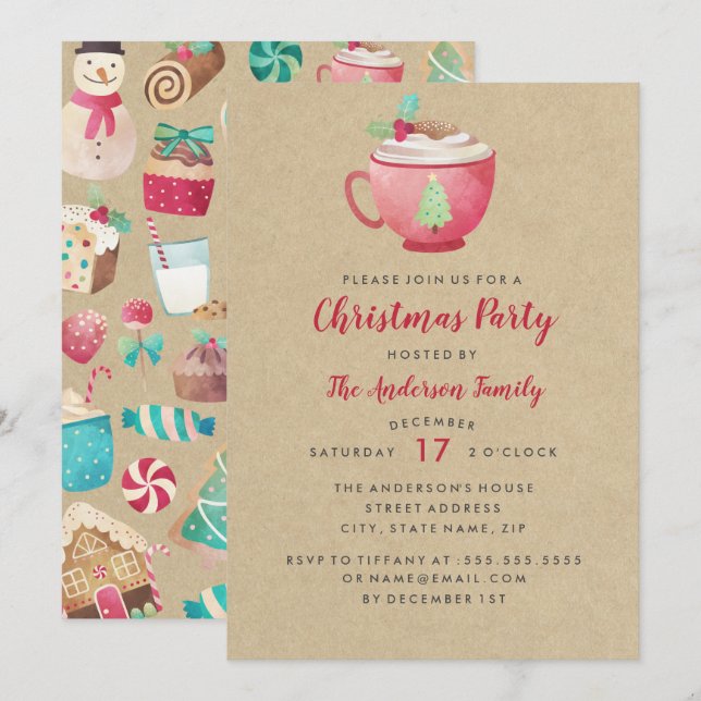 Modern Festive Watercolor Mug Christmas Party Invitation (Front/Back)