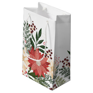 Modern Festive White Poinsettia Holiday Small Gift Bag