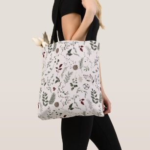 Modern Festive Winter Wildflower Christmas  Tote Bag