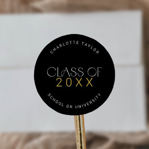 Modern Fete Black Gold Class Year Graduation Classic Round Sticker