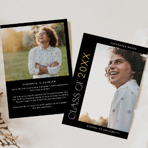 Modern Fete Black Gold Photo Graduation Announcement