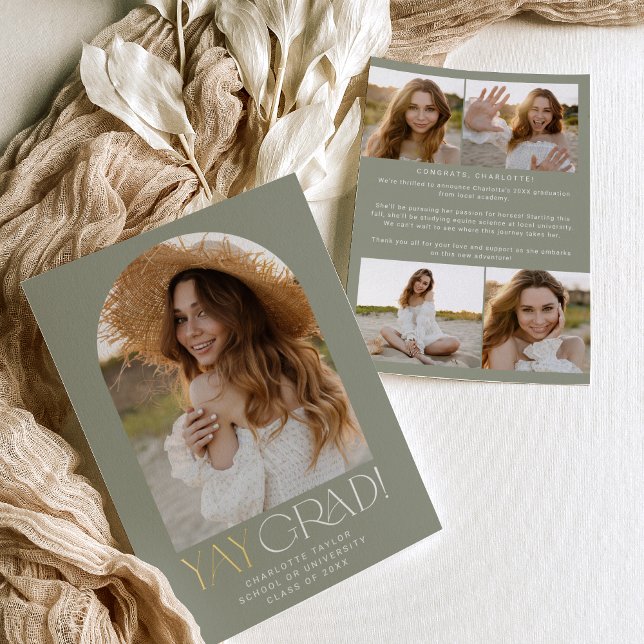 Modern Fete Foil | Green Yay Grad Photo Graduation (Creator Uploaded)