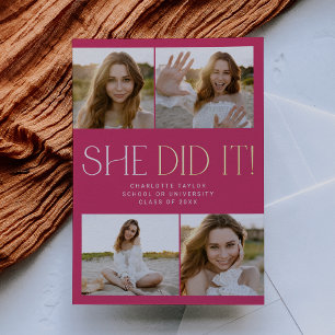 Modern Fete Foil Pink She Did It Photo Graduation