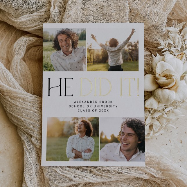 Modern Fete Gold Foil He Did It Photo Graduation (Creator Uploaded)