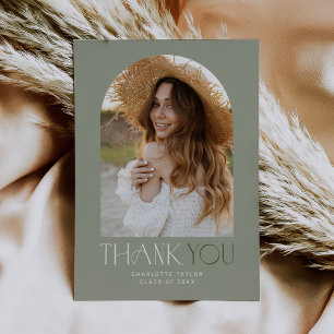 Modern Fete Green Photo Arch Graduation Thank You Card