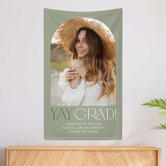 Modern Fete Green Yay Grad Photo Arch Graduation Banner (Creator Uploaded)