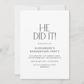 Modern Fete He Did It Photo Graduation Party Invitation (Front)