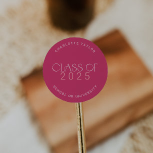 Modern Fete Hot Pink Class of 2025 Graduation Classic Round Sticker