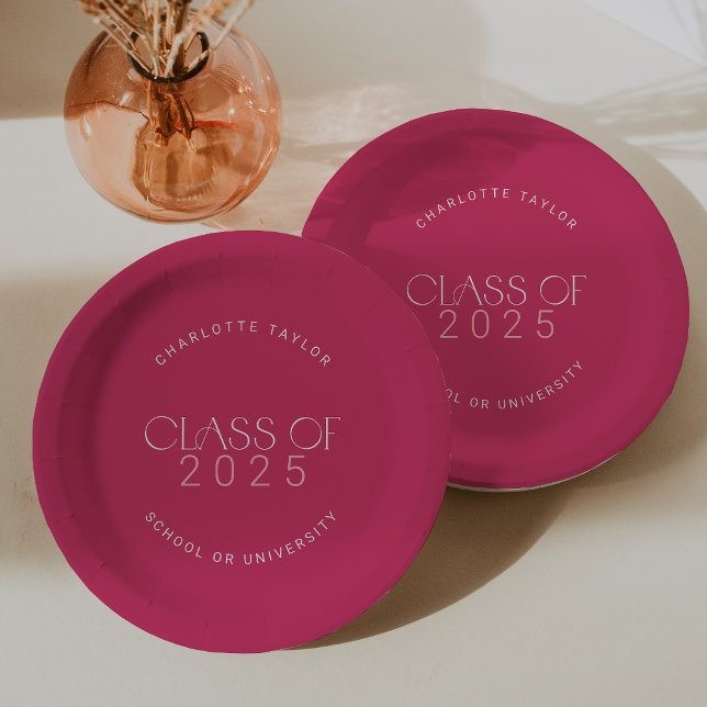 Modern Fete | Hot Pink Class of 2025 Graduation Paper Plate (Modern Fete | Hot Pink Class of 2025 Graduation Paper Plates)