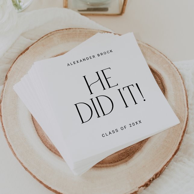 Modern Fete | Minimal He Did It Graduation Napkin (Creator Uploaded)