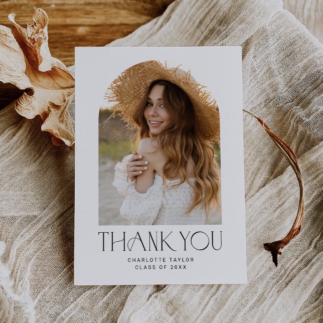 Modern Fete Minimal Photo Arch Graduation Thank You Card (Creator Uploaded)