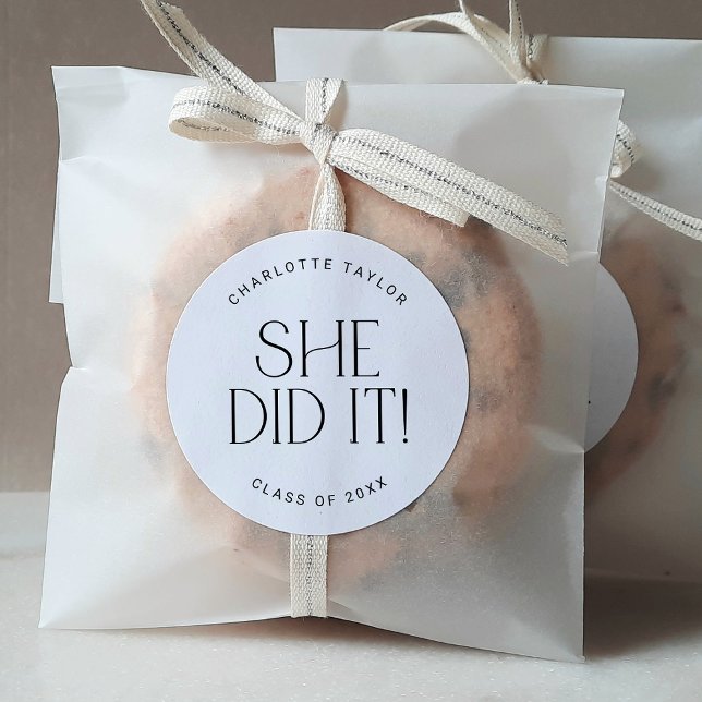 Modern Fete Minimal She Did It Graduation Sticker (Creator Uploaded)