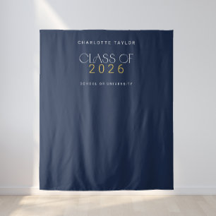 Modern Fete Navy Class of 2025 Grad Photo Backdrop Tapestry