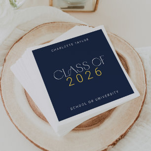 Modern Fete Navy Gold Class of 2025 Graduation Napkin