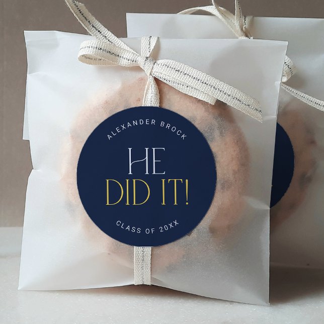 Modern Fete Navy Gold He Did It Graduation Sticker (Creator Uploaded)