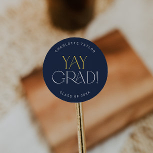 Modern Fete Navy Gold Yay Grad Graduation Sticker