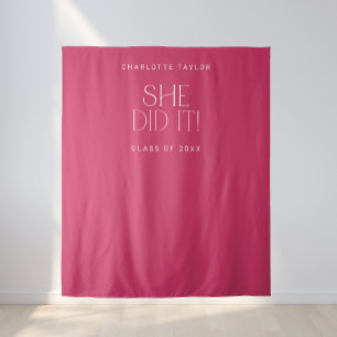 Modern Fete Pink She Did It Grad Photo Backdrop Tapestry