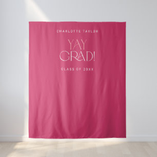 Modern Fete Pink Yay Grad Graduate Photo Backdrop Tapestry