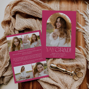 Modern Fete   Pink Yay Grad Photo Arch Graduation Announcement