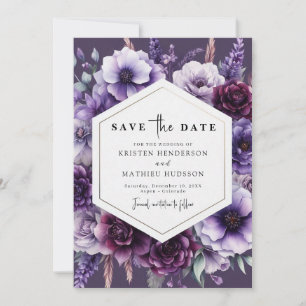Modern Field Purple Floral Wedding Save The Date