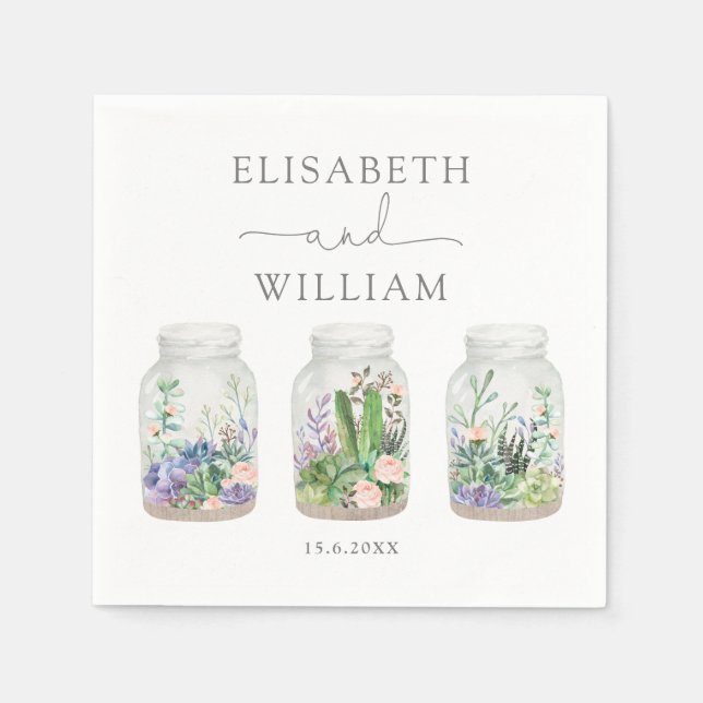 Modern Fiesta Succulent Terrarium Wedding Favors Napkin (Front)