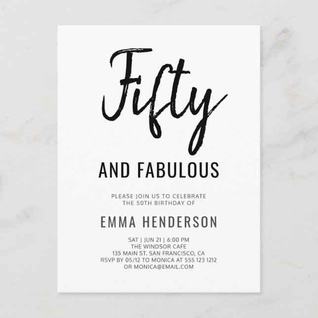 Modern Fifty And Fabulous 50th Birthday Invitation Postcard (Front)