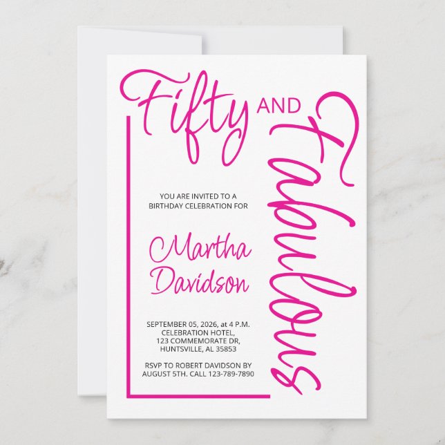 Modern Fifty and Fabulous 50th Birthday Party Invitation (Front)