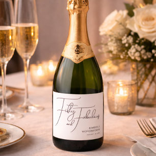 Modern Fifty and Fabulous 50th Birthday Party Sparkling Wine Label