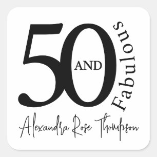 Modern Fifty and Fabulous 50th Birthday Party Square Sticker