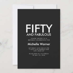 Modern Fifty and Fabulous Black 50th Birthday Invitation