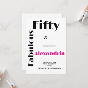 Modern Fifty and Fabulous black pink Birthday Invitation