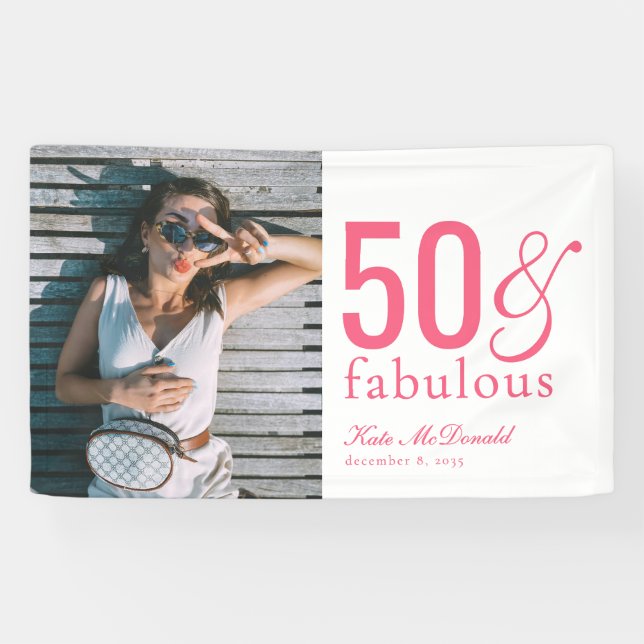 Modern Fifty and Fabulous Bold 50th Birthday Party Banner (Horizontal)