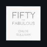 Modern Fifty and Fabulous Bold 50th Birthday Party Napkin<br><div class="desc">Modern Minimal Fifty and Fabulous black 50th birthday napkin that you can personalize for your fiftieth birthday party celebration. The words "Fifty and Fabulous" are set using trending bold font typography. . Text colors can be changed using the edit menu.</div>